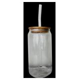 Fun Clear Glass Tumblers with Wooden Tops and Glass Straw and Clear Glass Pitcher