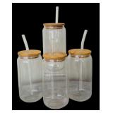 Fun Clear Glass Tumblers with Wooden Tops and Glass Straw and Clear Glass Pitcher