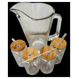 Fun Clear Glass Tumblers with Wooden Tops and Glass Straw and Clear Glass Pitcher