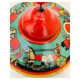 Two Vintage Spinning Tops, Including Ohio Art Spinning Toy Top Metal Circus Train Animals