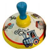 Two Vintage Spinning Tops, Including Ohio Art Spinning Toy Top Metal Circus Train Animals