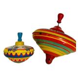 Two Vintage Spinning Tops, Including Ohio Art Spinning Toy Top Metal Circus Train Animals