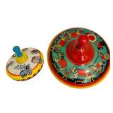 Two Vintage Spinning Tops, Including Ohio Art Spinning Toy Top Metal Circus Train Animals