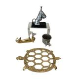 Mid-Century Dachshund Bottle Opener, Ronson Basset Hound Lighter, Vintage Brass Turtle Trivet Footed Pot Stand Mid Century and More!