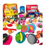 Hours of Fun! Large Lot of Play Food, Cash Register, Baskets, Toaster and Blender