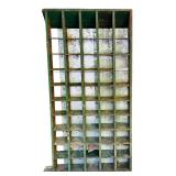 Vintage Green Wooden and Metal Back Cabinet with Cubbies for Shoes and More