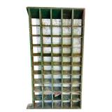 Vintage Green Wooden and Metal Back Cabinet with Cubbies for Shoes and More