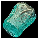 Collection of Vintage Green Glassware including a Fenton Green Opalescent Footed Bowl-Ruffled Edge