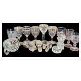 Beautiful Vintage Crystal and Glass Items including Cordial Glasses, Wine Stoppers, Candle Holder and More