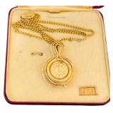 Vintage Caravelle Gold Tone Swiss Pendant Watch Necklace