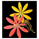 Costume Jewelry including Orange Beaded Necklace and Two Floral Pins