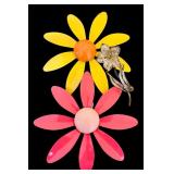 Costume Jewelry including Orange Beaded Necklace and Two Floral Pins