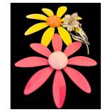 Costume Jewelry including Orange Beaded Necklace and Two Floral Pins