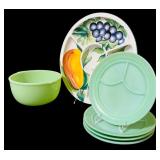 Vintage Jadeite Mixing Bowl and Green Divided Fireking Plates and More