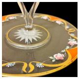 Vintage Handpainted Floral Glass Tidbit or Sandwich Tray Colorful Flowers & Vintage Marigold Federal Glass Normandie Platter
