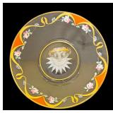 Vintage Handpainted Floral Glass Tidbit or Sandwich Tray Colorful Flowers & Vintage Marigold Federal Glass Normandie Platter