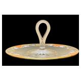 Vintage Handpainted Floral Glass Tidbit or Sandwich Tray Colorful Flowers & Vintage Marigold Federal Glass Normandie Platter