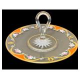Vintage Handpainted Floral Glass Tidbit or Sandwich Tray Colorful Flowers & Vintage Marigold Federal Glass Normandie Platter
