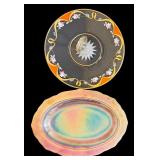 Vintage Handpainted Floral Glass Tidbit or Sandwich Tray Colorful Flowers & Vintage Marigold Federal Glass Normandie Platter