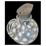 Vintage White Opalescent Glass Coin Dot Syrup Pitcher, Vintage Anchor Hocking Moonstone Hobnail Three-way Divided Serving Dish and Bowl