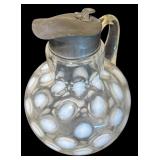 Vintage White Opalescent Glass Coin Dot Syrup Pitcher, Vintage Anchor Hocking Moonstone Hobnail Three-way Divided Serving Dish and Bowl