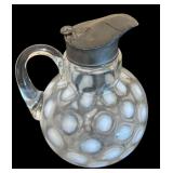Vintage White Opalescent Glass Coin Dot Syrup Pitcher, Vintage Anchor Hocking Moonstone Hobnail Three-way Divided Serving Dish and Bowl
