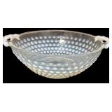 Vintage White Opalescent Glass Coin Dot Syrup Pitcher, Vintage Anchor Hocking Moonstone Hobnail Three-way Divided Serving Dish and Bowl