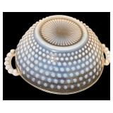 Vintage White Opalescent Glass Coin Dot Syrup Pitcher, Vintage Anchor Hocking Moonstone Hobnail Three-way Divided Serving Dish and Bowl