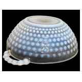 Vintage White Opalescent Glass Coin Dot Syrup Pitcher, Vintage Anchor Hocking Moonstone Hobnail Three-way Divided Serving Dish and Bowl