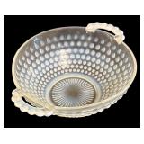 Vintage White Opalescent Glass Coin Dot Syrup Pitcher, Vintage Anchor Hocking Moonstone Hobnail Three-way Divided Serving Dish and Bowl