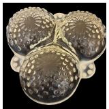 Vintage White Opalescent Glass Coin Dot Syrup Pitcher, Vintage Anchor Hocking Moonstone Hobnail Three-way Divided Serving Dish and Bowl