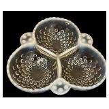 Vintage White Opalescent Glass Coin Dot Syrup Pitcher, Vintage Anchor Hocking Moonstone Hobnail Three-way Divided Serving Dish and Bowl