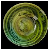 Fabulous Decorative Art Glass Style Clear Bowl with Green and White Swirls