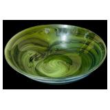 Fabulous Decorative Art Glass Style Clear Bowl with Green and White Swirls