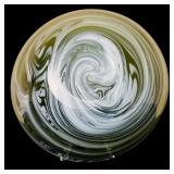 Fabulous Decorative Art Glass Style Clear Bowl with Green and White Swirls