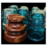 Large Lot of Vintage Clear, Brown and Green Hemingray Glass Insulators