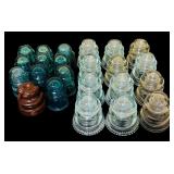 Large Lot of Vintage Clear, Brown and Green Hemingray Glass Insulators
