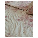 Beautiful 100% Cotton Queen Size Pottery Barn White and Pink Floral Design Comforter and Shams Set