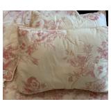 Beautiful 100% Cotton Queen Size Pottery Barn White and Pink Floral Design Comforter and Shams Set