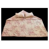 Beautiful 100% Cotton Queen Size Pottery Barn White and Pink Floral Design Comforter and Shams Set