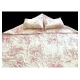 Beautiful 100% Cotton Queen Size Pottery Barn White and Pink Floral Design Comforter and Shams Set