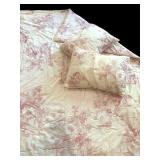 Beautiful 100% Cotton Queen Size Pottery Barn White and Pink Floral Design Comforter and Shams Set