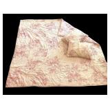 Beautiful 100% Cotton Queen Size Pottery Barn White and Pink Floral Design Comforter and Shams Set