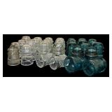 Large Lot of Clear and Green Vintage Hemingray Glass Insulators