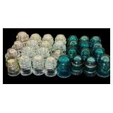 Large Lot of Clear and Green Vintage Hemingray Glass Insulators