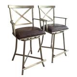Two Swivel Brown Leather and Metal Base Counter Stools by Isabella Interiors