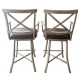 Two Swivel Brown Leather and Metal Base Counter Stools by Isabella Interiors