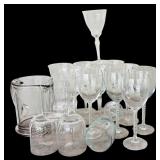 Vintage Beautiful Glass and Etched Stemware and Glass Beverage Pitcher