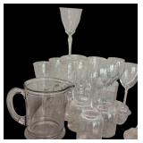 Vintage Beautiful Glass and Etched Stemware and Glass Beverage Pitcher