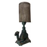 Vintage Art Nouveau Cast Iron Camel Lamp with Chain-Link Shade